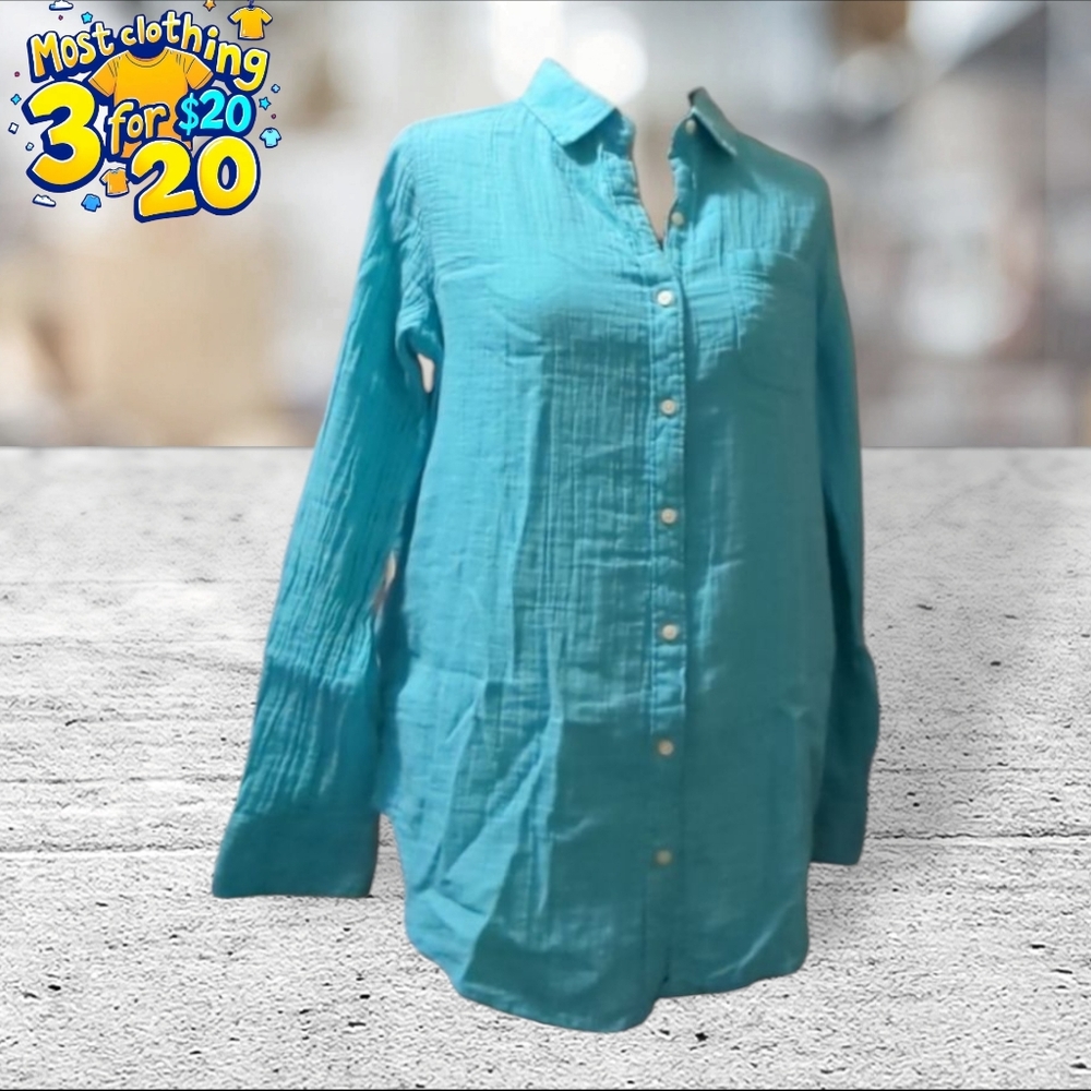 NWT St John's Bay long sleeve button down top size M